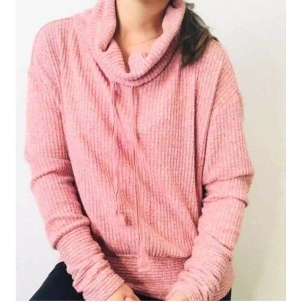 Anthropologie Pink Ribbed Cowl Neck Sweater